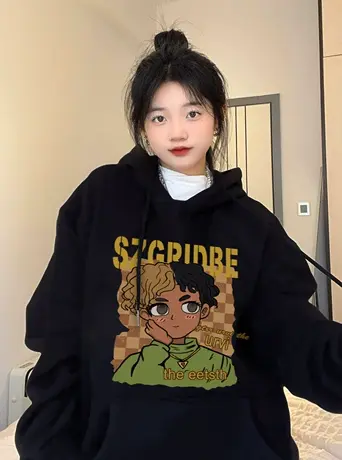 连帽卫衣女秋冬加绒加厚美式hiphop潮牌oversize小众高街宽松外套商品大图