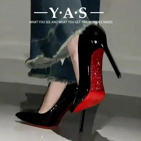水钻红底高跟鞋女细跟春季2024新款绝美性感婚鞋黑色漆皮尖头单鞋图片