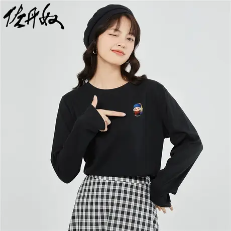佐丹奴联名t恤女秋冬新款纯棉减龄可爱印花长袖打底衫女99393279商品大图