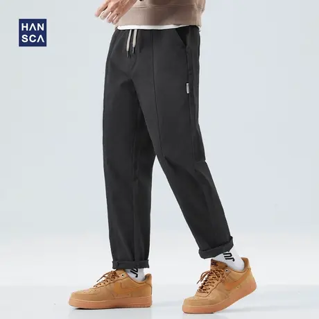 hansca休闲裤男加绒加厚秋冬款直筒宽松潮流大码弹力纯色工装长裤商品大图