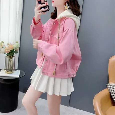 设计感小个子连帽牛仔外套女春季2024新款宽松洋气糖果色百搭上衣商品大图