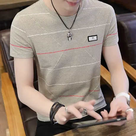 短袖t恤男士夏季2023新款韩版纯棉男装潮牌修身半袖冰丝体恤衣服商品大图