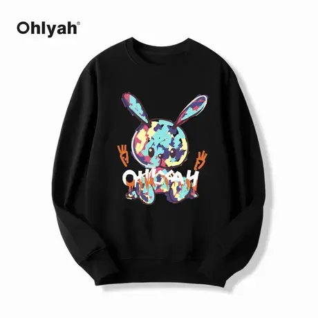 Ohlyah宽松卡通兔子圆领Oversize纯棉潮牌卫衣男女同款设计感上衣商品大图