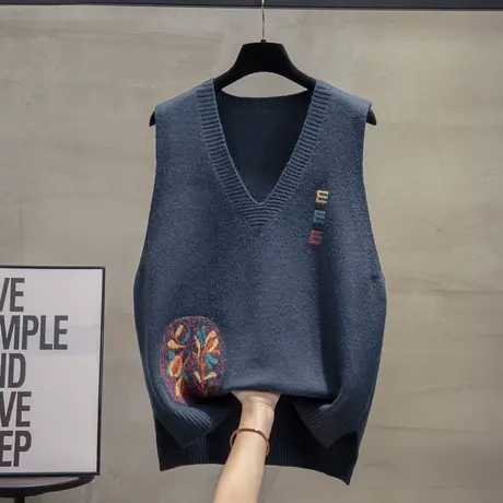 v领针织马甲背心女2023秋装新款宽松马夹外穿上衣复古毛衣坎肩潮商品大图