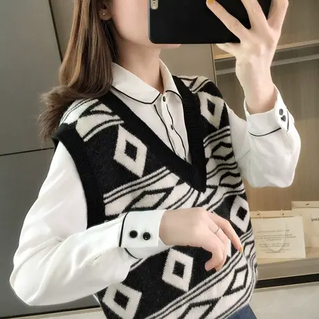 春秋装新款马甲背心女士外搭无袖毛衣洋气V领针织马夹韩版外穿商品大图