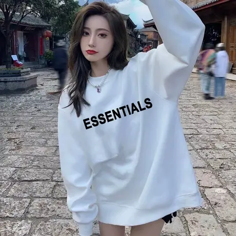 卫衣女秋冬2023新款美式复古中长款加绒加厚圆领宽松遮屁股上衣潮商品大图