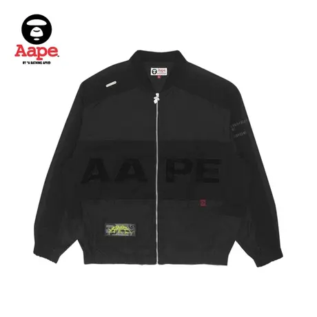 Aape旗舰店男装秋冬字母刺绣猿颜印花撞色拼接机车夹克7450XXH商品大图