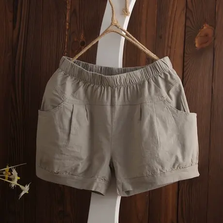 纯色百搭短裤女夏季新款棉麻休闲热裤松紧腰宽松灯笼裤显瘦女裤子商品大图