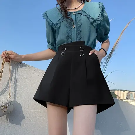 高腰西装短裤女春夏2022新款白色外穿A字阔腿百搭宽松小个子热裤图片