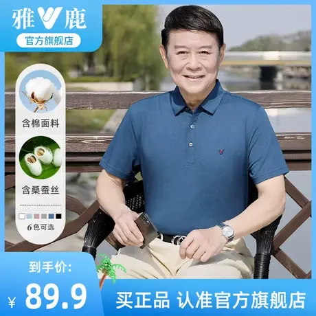 雅鹿爸爸夏装中年男士短袖t恤男夏季上衣服中老年男款冰丝polo衫T商品大图