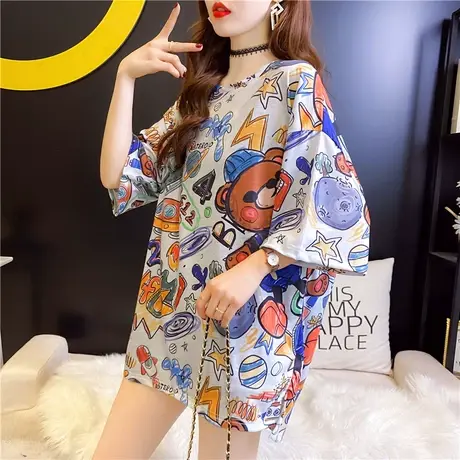 短袖t恤女2023年新款修身印花打底衫气质夏装白色上衣短袖t恤女潮商品大图