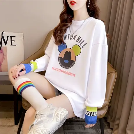 长袖t恤女秋冬韩版宽松加绒加厚内搭洋气百搭双面德绒打底衫上衣图片