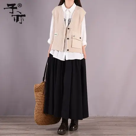 子亦春秋新款纯色文艺短款小马甲 休闲百搭纯色显瘦外搭马夹图片