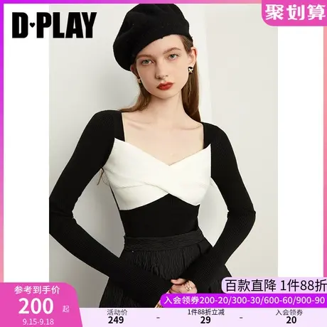 DPLAY秋装装新款黑白色上衣显瘦打底衫设计感毛衣外搭针织小衫商品大图
