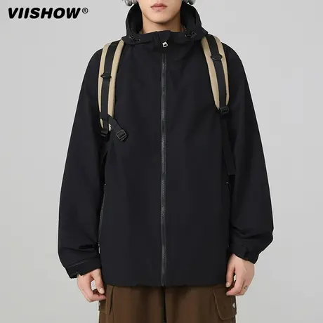 VIISHOW户外登山连帽冲锋夹克男日系复古外套秋季潮牌宽松机能夹商品大图