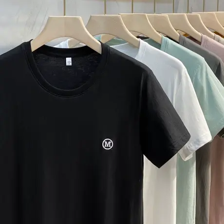 男士短袖t恤夏季薄款纯棉潮牌简约刺绣夏装宽松上衣服学生ins潮流商品大图