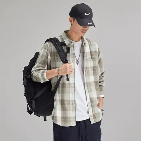 Modi Nick/摩帝尼克复古水洗男士衬衫纯棉格子面料休闲工装外套商品大图