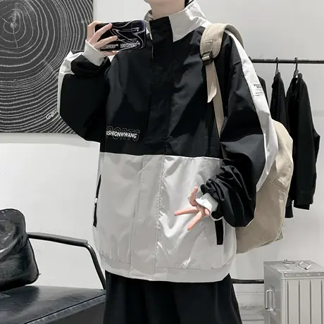 日系工装夹克男士港风春秋高级感男装2022年立领拼色冲锋衣外套A商品大图