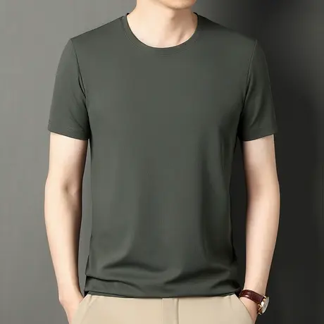 新款品质男士短袖t恤韩版圆领T修身半袖纯色休闲体恤大码打底男装商品大图