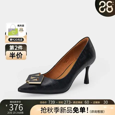 千百度商场同款年新款细高跟鞋优雅时尚女单鞋饰扣浅口通勤鞋图片