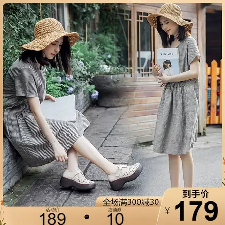 2023夏新款纯手工复古牛皮镂空透气凉鞋女厚底坡高跟舒适女鞋皮鞋商品大图