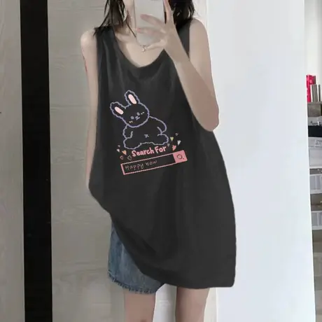 美式纯棉吊带运动坎肩背心无袖t恤女夏季外穿篮球服宽松挂脖上衣图片
