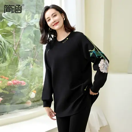 简涵大码女装2024春季新款国风卫衣胖MM时尚洋气加肥加大上衣商品大图