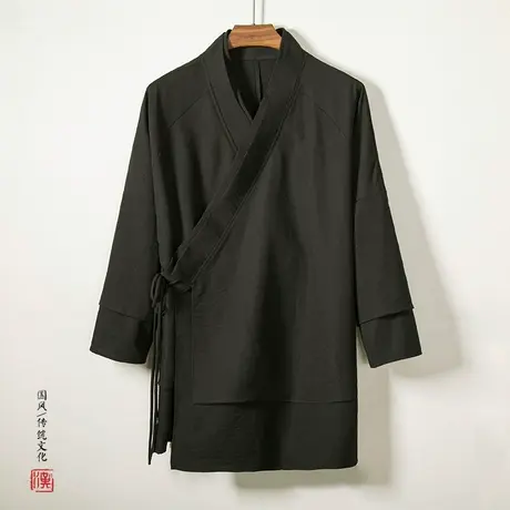 2022秋冬新款斜襟居士服中国风复古上衣民族风黑色禅服宽松汉服男图片