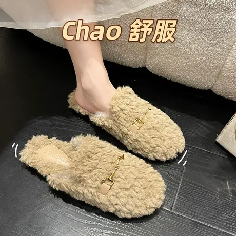 仙女风毛茸茸包头半拖鞋女外穿秋冬季加绒穆勒鞋毛毛鞋棉拖女鞋子商品大图