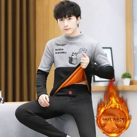 保暖内衣男士秋冬季加绒加厚半高领青少年学生拼接秋衣秋裤搭配潮图片