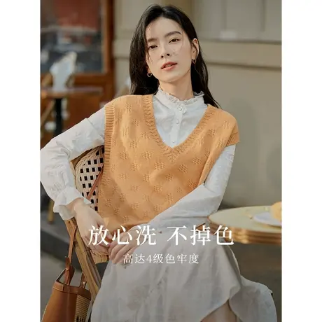 茵曼2023春女装新款休闲麻花显瘦V领宽松设计感针织无袖马甲毛衣图片