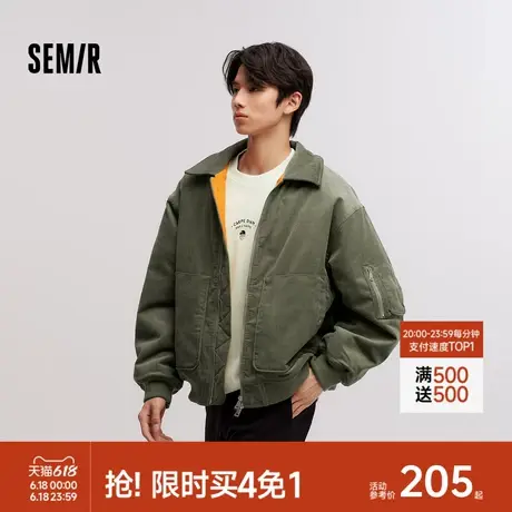 森马棉服男灯芯绒肌理感2024冬季新款飞行员外套厚款夹克oversize图片