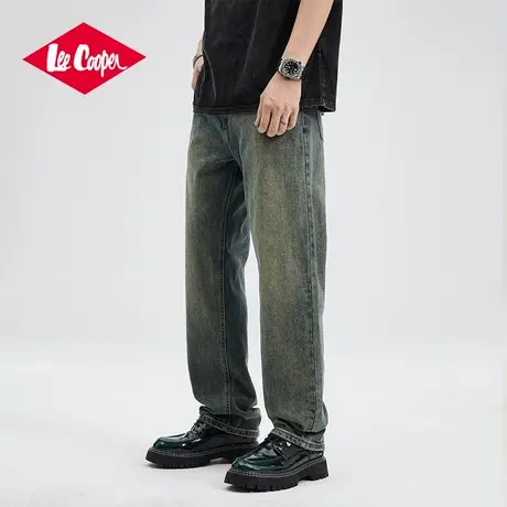 Lee Cooper/李库珀 做旧复古阔腿牛仔裤男士夏季宽松直筒休闲长裤商品大图