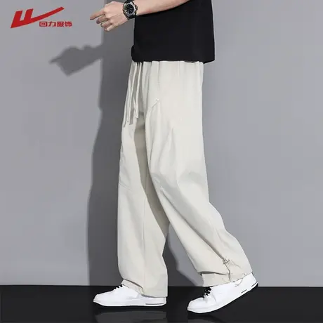 回力冰丝裤子男款夏季薄款美式弯刀裤青少年直筒阔腿垂感休闲裤潮商品大图