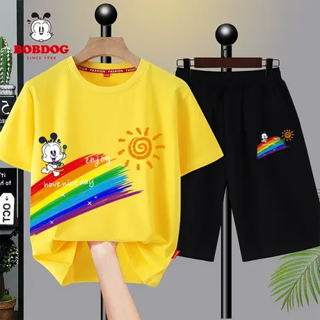 巴布豆男童短袖套装夏装2023洋气韩版中大童儿童12岁纯棉运动潮衣商品大图