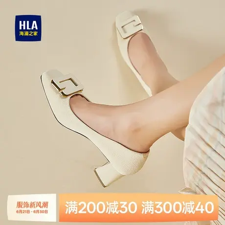 海澜之家法式白色小个子高跟鞋女2024夏季新款配裙子女鞋中跟单鞋商品大图