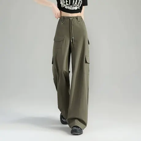 tonlion/唐狮唐狮春夏新款工装裤女休闲裤宽松直筒高腰阔腿裤图片