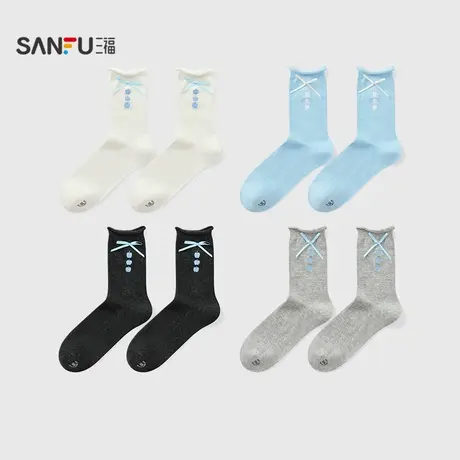 三福 女短筒袜三双装 甜美可爱芭蕾风抗菌柔软透气女袜袜子506523商品大图