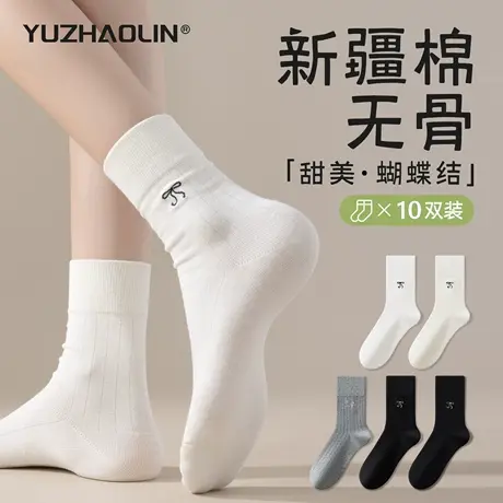 白色堆堆袜子女夏季薄款中筒袜纯棉无骨月子长袜春秋款甜美长筒袜商品大图