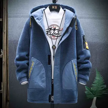 青少年冬装外套男中长款棉衣潮流羊糕绒棉袄初中高中学生加厚棉服商品大图