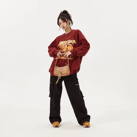 YEP秋冬无帽卫衣女加绒2023新款情侣装外套潮牌宽松美式复古上衣商品大图