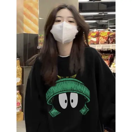 2023新款圆领无帽卫衣女秋季百搭韩版宽松显瘦学生薄款上衣潮ins商品大图