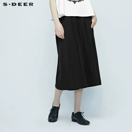 sdeer圣迪奥松紧碎褶纯黑长裤S20280824商品大图