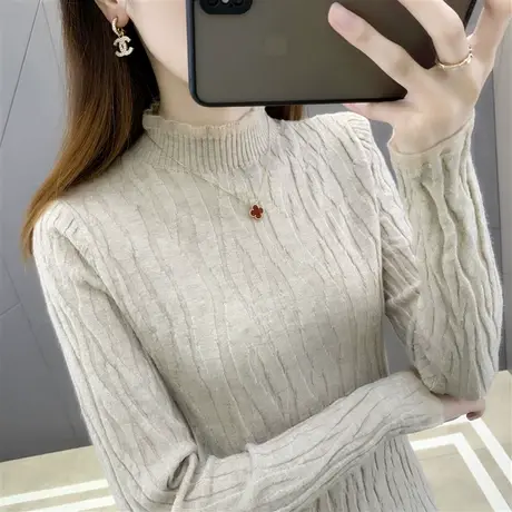 半高领2022新款针织打底衫女士春秋内搭显瘦修身洋气软糯毛衣上衣图片