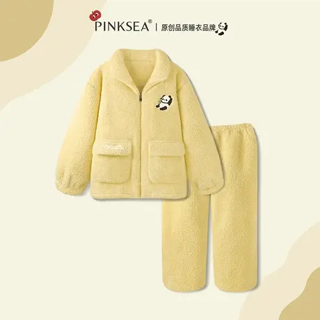 珊瑚绒睡衣女2025新款秋冬季加厚黄色熊猫休闲可外穿家居服套装商品大图