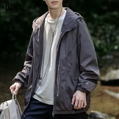 男士连帽冲锋衣外套男春秋季潮流百搭2023新款拉链开衫上衣情侣装商品大图