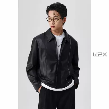 w2x2025春季新款PU皮夹克男短款设计感痞帅休闲外套青年上衣商品大图