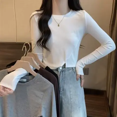 内搭短款小个子打底衫女秋冬修身显瘦上衣德绒磨毛保暖长袖T恤潮商品大图