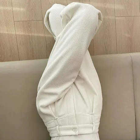 米白色灯芯绒加绒阔腿裤女秋冬季新款高腰垂感宽松加厚直筒休闲裤图片