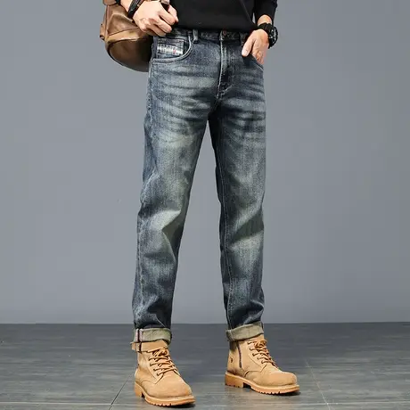 港风休闲潮流男士牛仔裤百搭美式复古牛仔裤直筒男裤潮流牛仔裤商品大图